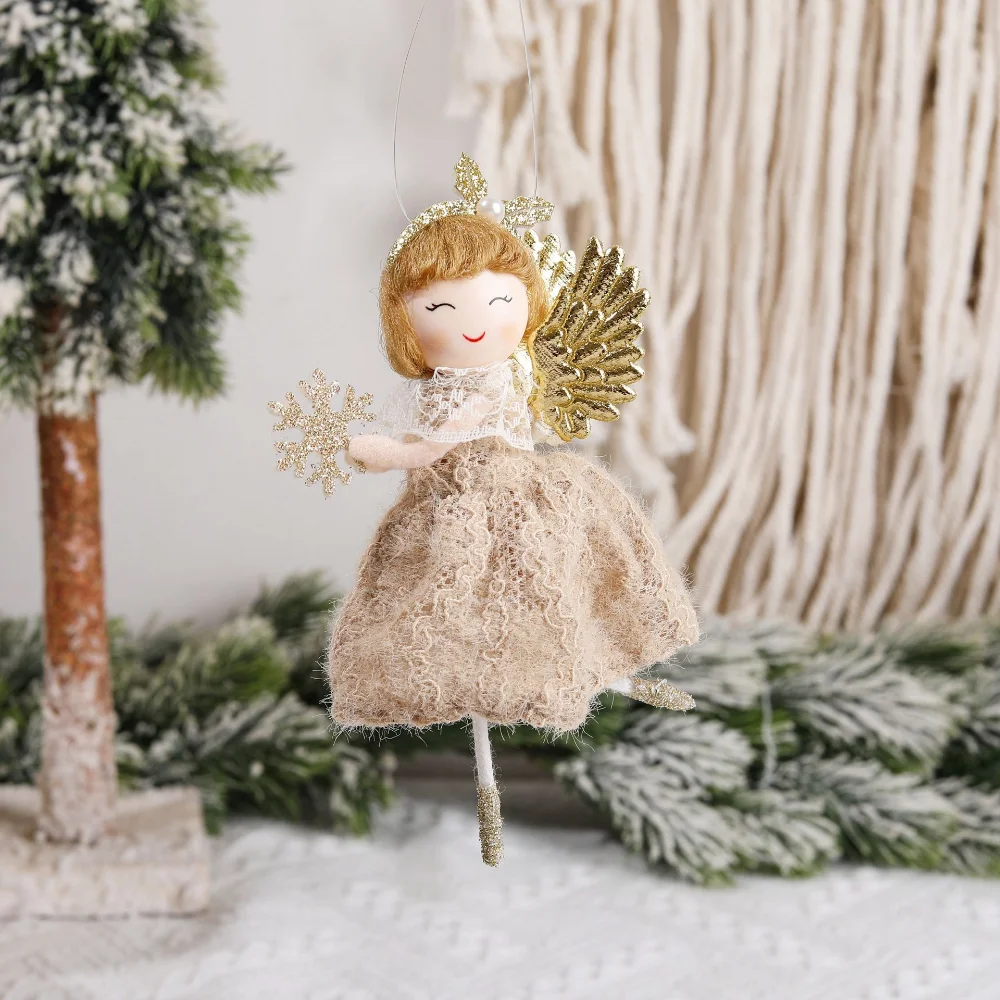 Pink Grey White Plush Angel Girls Doll Xmas Tree Hanging Pendants Merry Christmas Decor for Home 2023  New Year Gifts for Kids