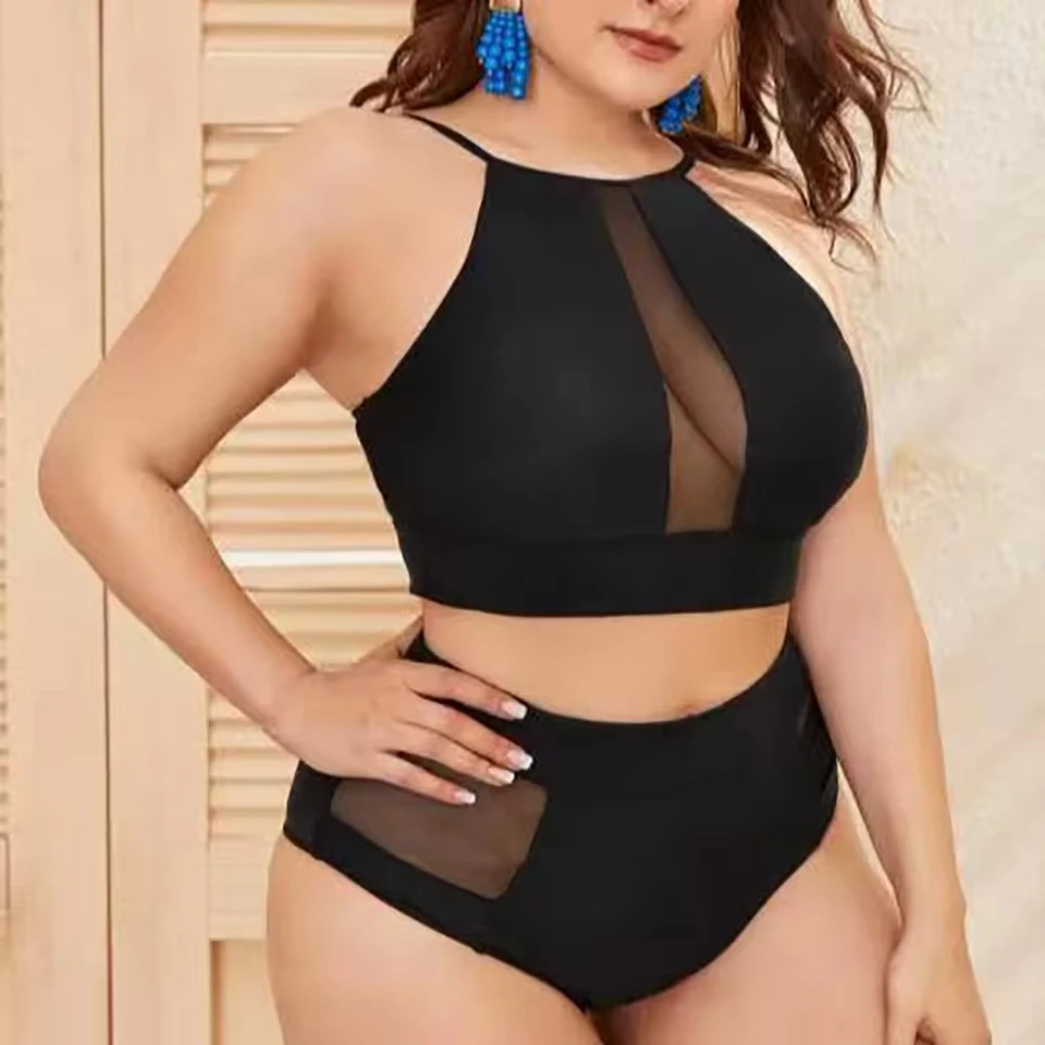 

Leopard Print Split Mesh Patchwork High Waist Swimwear Fat Woman Swimwear Sexy Summer Swimwear Women'S Bikinis And Tankinis