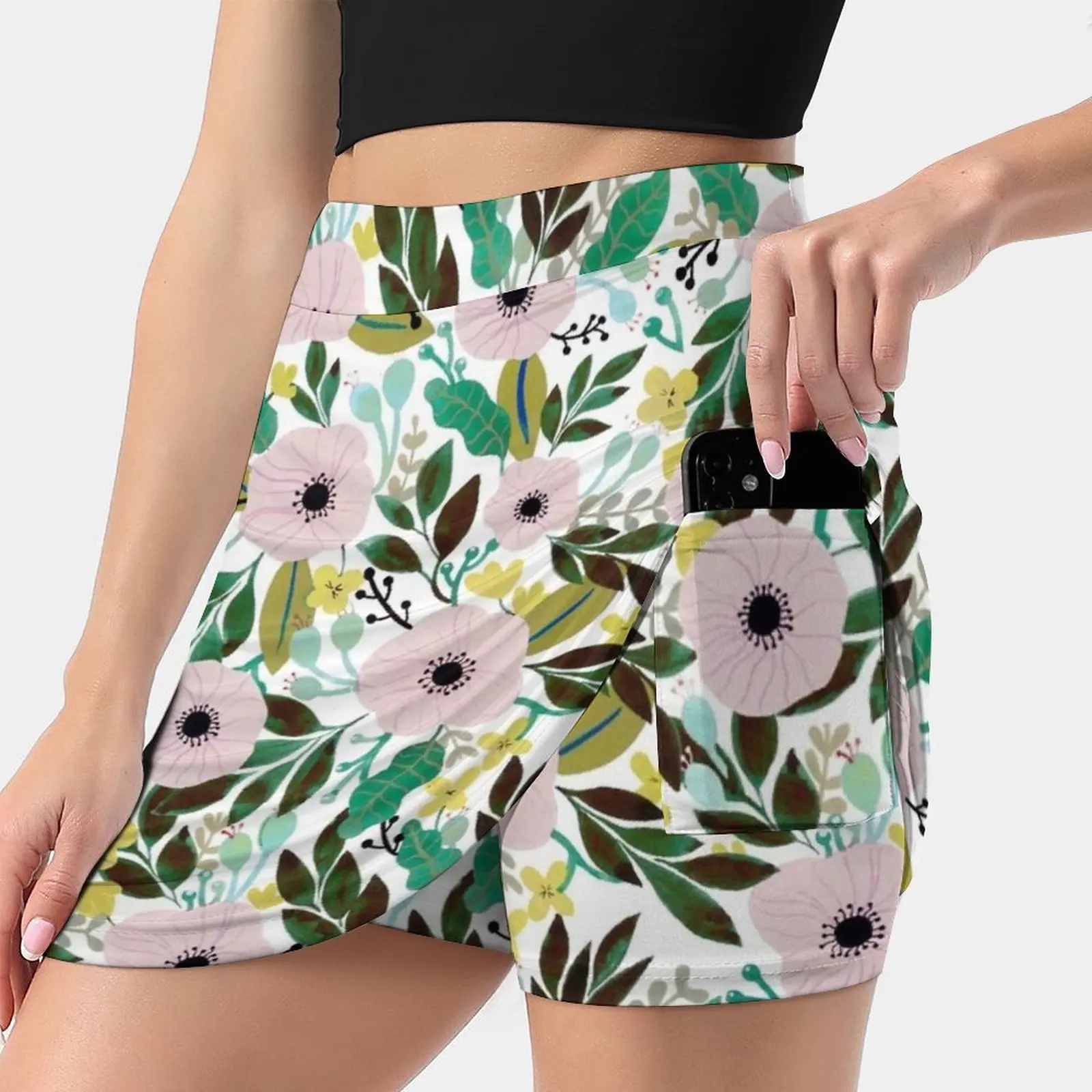 Unelmia 2 Women's skirt Mini Skirts A Line Skirt With Hide Pocket Gouache Floral Floral Pattern Flowers Flower Nature Boho