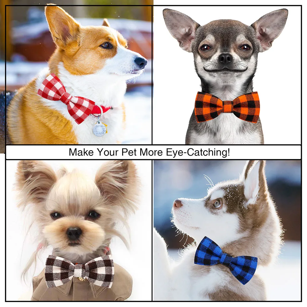 50pcs Cotton Glaid Dog Bowtie Sliding Pet Dog Collar Bow Bulk Small Dog Cat Bow Tie For Dogs Pets Grooming Dog Accessories