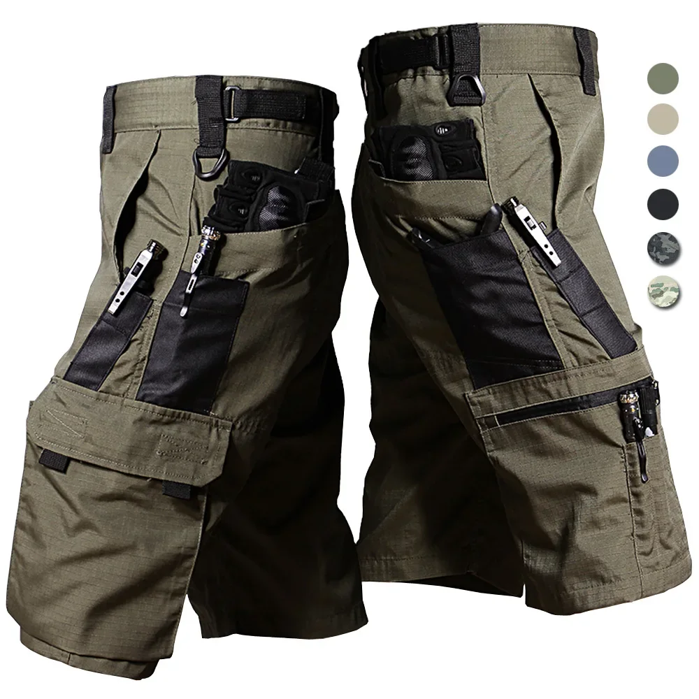 

Mens Cargo Shorts Summer Tactical Cropped Trousers Outdoor Waterproof Multi-pocket Bermudas Pants Camo Ripstop Hiking