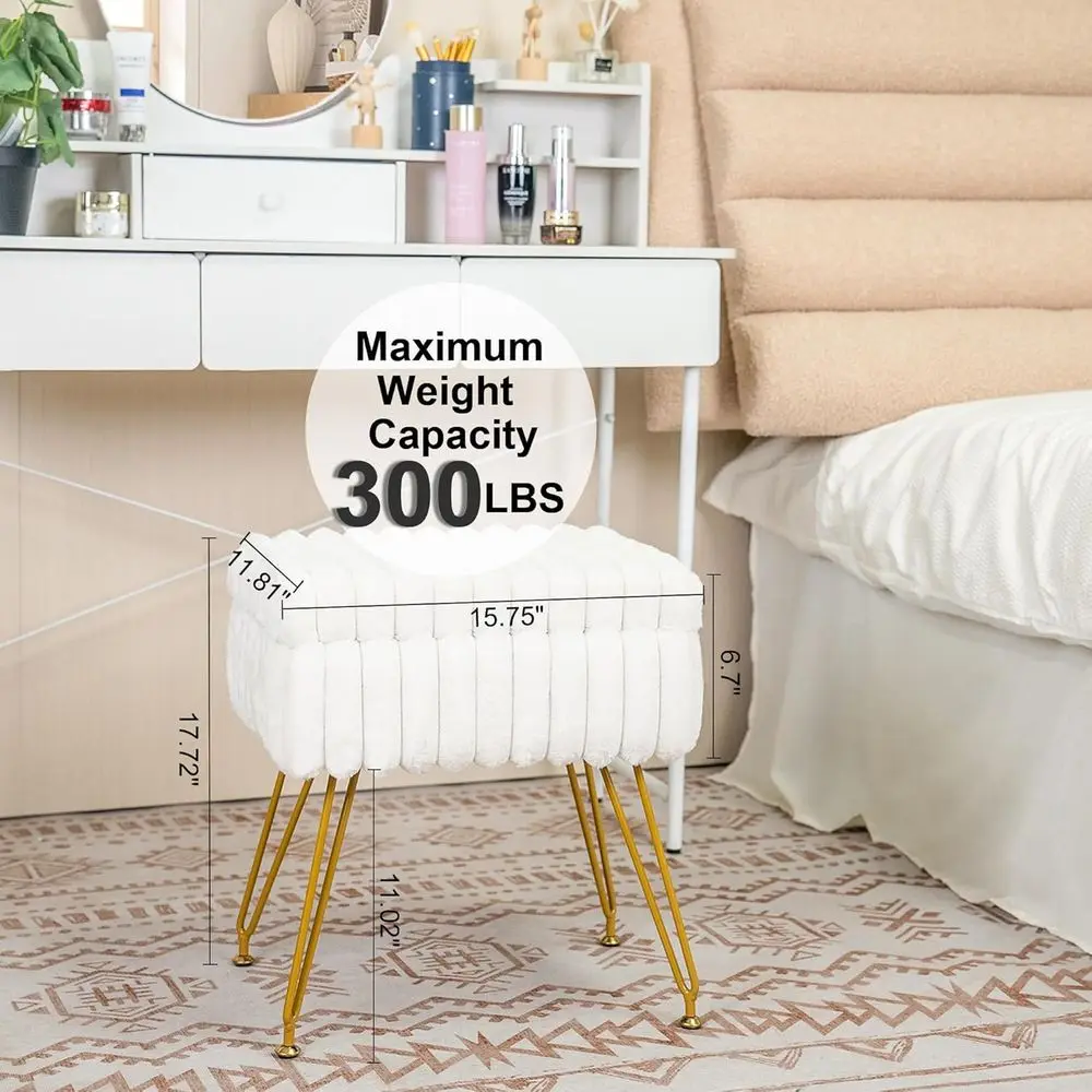 aux ur White Vanity Stool Chair with Storage Ottoman, Vanity Chair or Makeup Room, Vanity Stools or Bedroom, ootrest with Metal - view 2