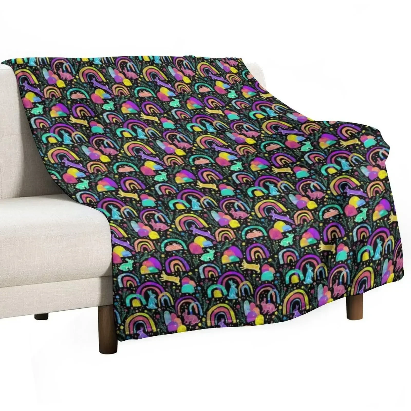 

Rainbow Rabbits - black Throw Blanket warm winter Thins Blankets