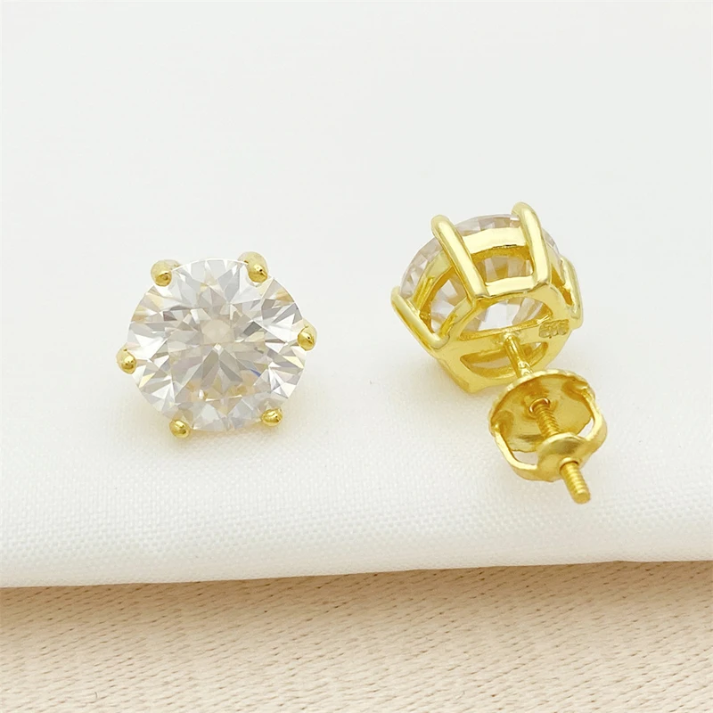 

0.06-6CT Round Moissanite Screwback Earrings Women 925 Sterling Silver D VVS1 Moissanite Diamond Stud Earrings 14k Gold Plated