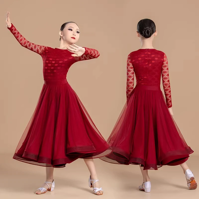 New Girls' Modern Dance Professional Clothing Long-sleeved Split Competition Suit Social Dance Skirt Art Test Clothing