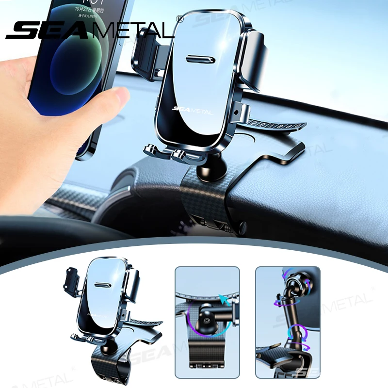 SEAMETAL Autotelefonhalter, Armaturenbrett, automatische Handyhalterung, 360-Grad-drehbarer Telefonständer, Autohalterung, Clip mit Parkschild