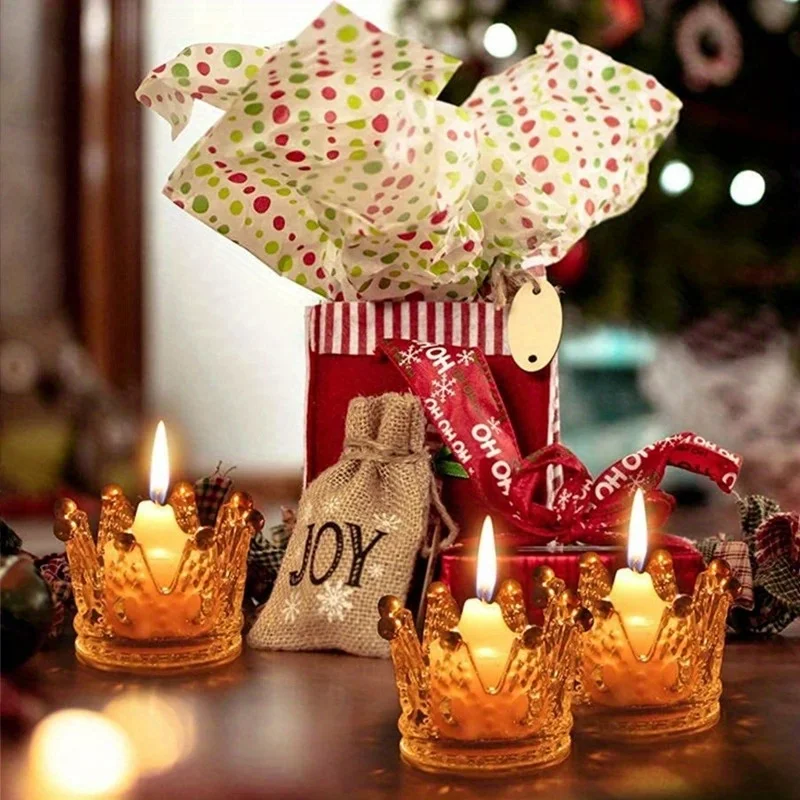 1PC European Crystal Crown Glass Tealight Candle Holder Ring Scented Candlestick Home Decoration