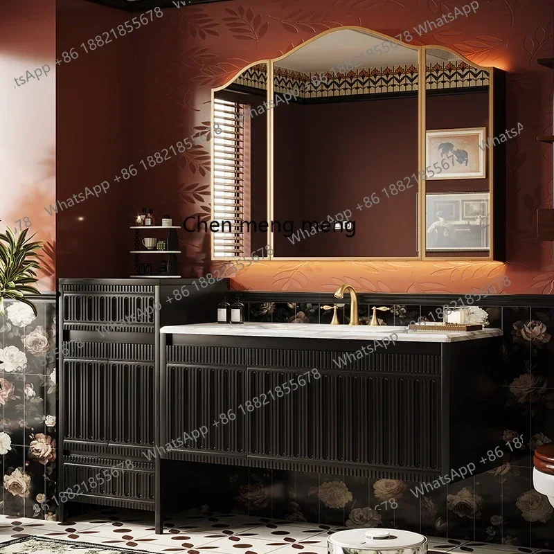 French retro bathroom combination toilet washstand cabinet rubber wood side cabinet