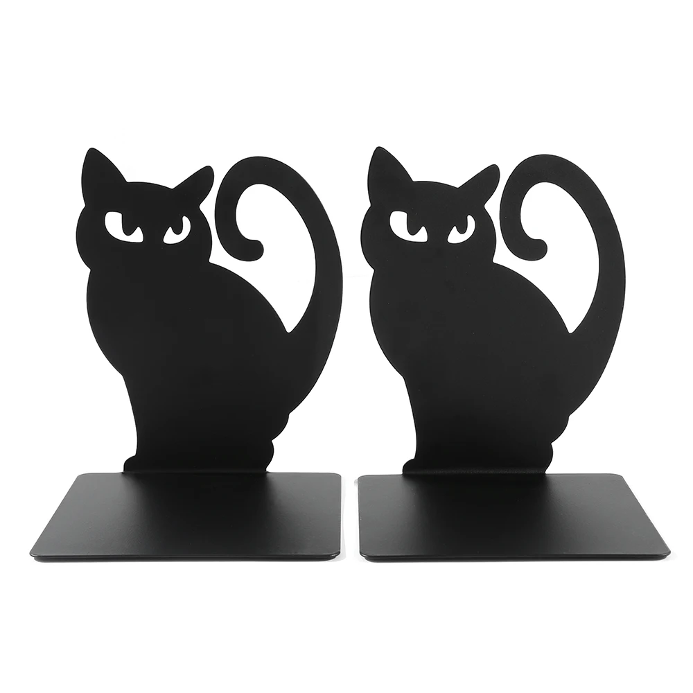 Spooky Black Cat Bookends for Shelf Decorate Lovely Cats Kitten Book Support Stand Metal Book Ends Gifts for Students