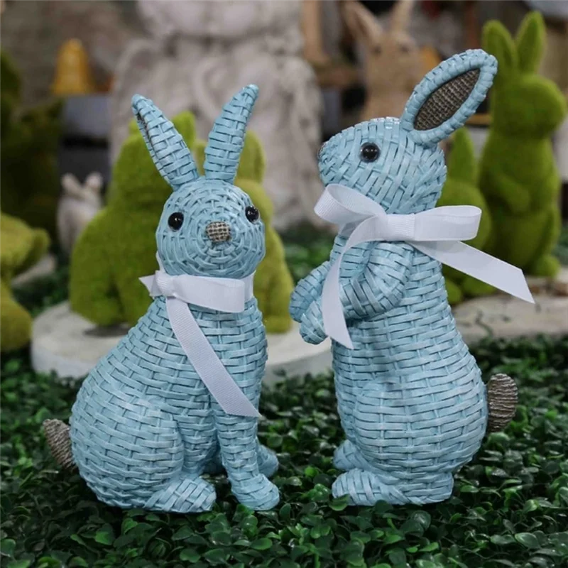AS96-Simulasi Patung Kelinci Festival Seni Kerajinan Ornamen Dekorasi Meja Paskah, Biru Tahan Lama-A