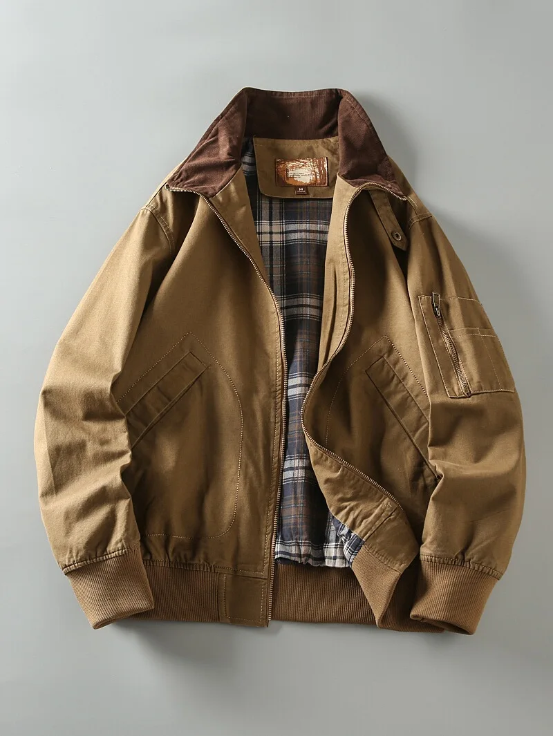 

Мужская теплая куртка-бомбер в стиле ретро из хлопка с воротником, на молнии, для весны и осени, с длинными рукавами