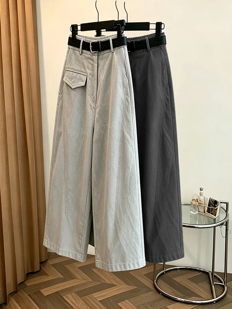 Authentic High Waist Wide Leg Straight Cut Pants Women's Loose Fit Casual Trousers Korean Style Autumn New Arrival
