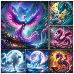 Diamond Mosaic Painting Jewels Embroidery Cross Stitch Kit Fantasy Animals Dragon Phoenix Wolf lion Fox Wall Decor Rhinestone