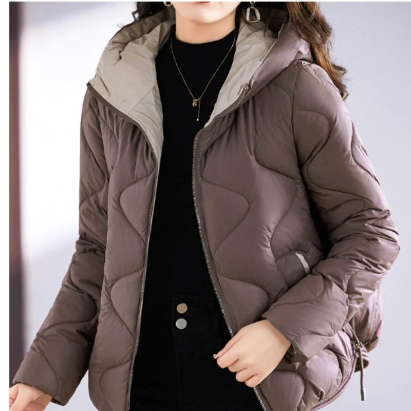 2026 Nowe damskie krótkie kurtki z kapturem, lekkie, ocieplane bawełną, odzież damska jesienno-zimowa, duże rozmiary, hurtownia kurtki damskie