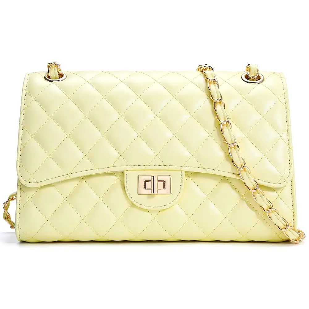 

Quilted Crossbody Purse for Women Trendy Ladies Shoulder Bag with Chain Strap PU Leather Cross Body Bags Satchel HandBag