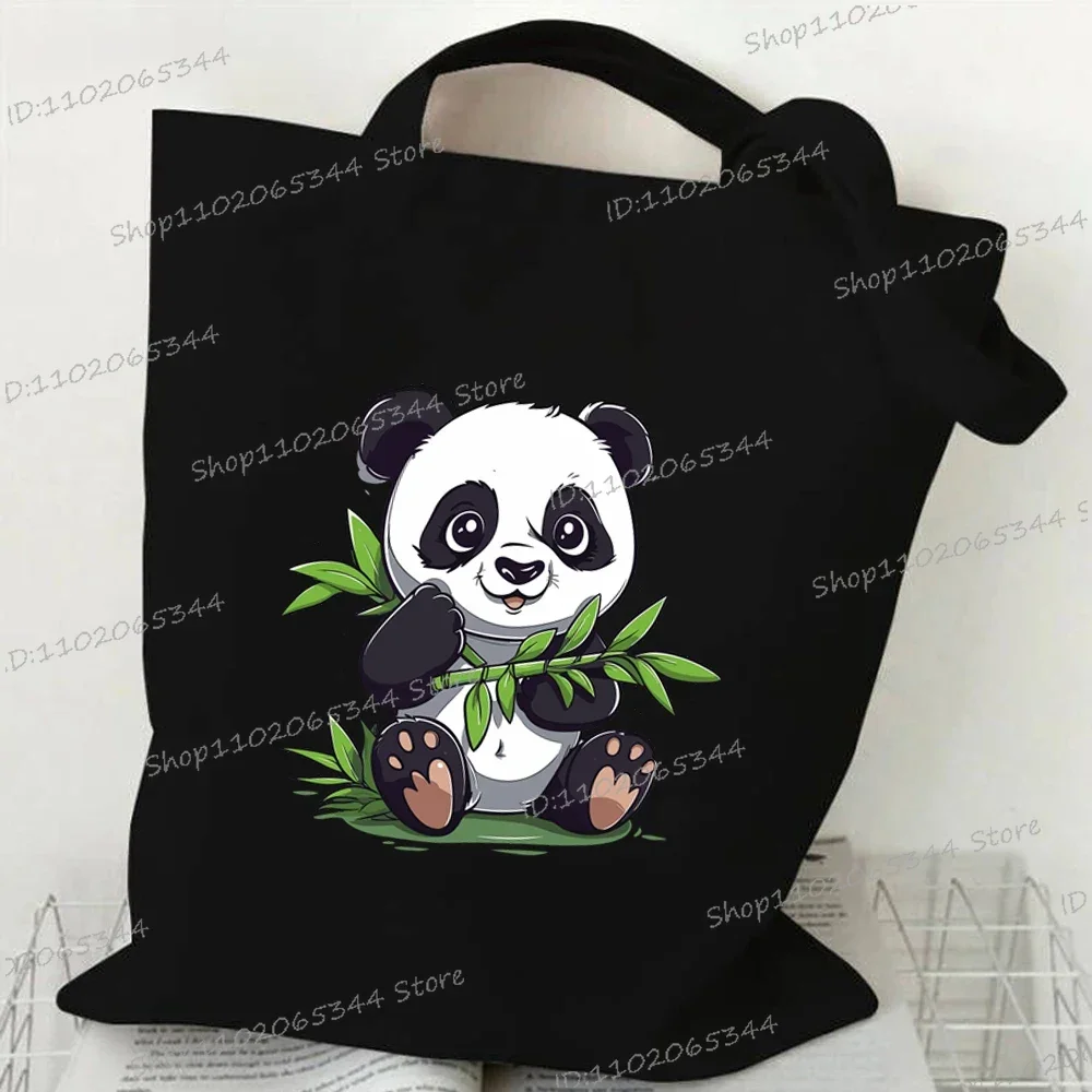 Canvas Bag for Women Cartoon Panda Printed Shopper Handbags Storage Reusable Canvas Shoulder Bag China Panda Female Tote Bag