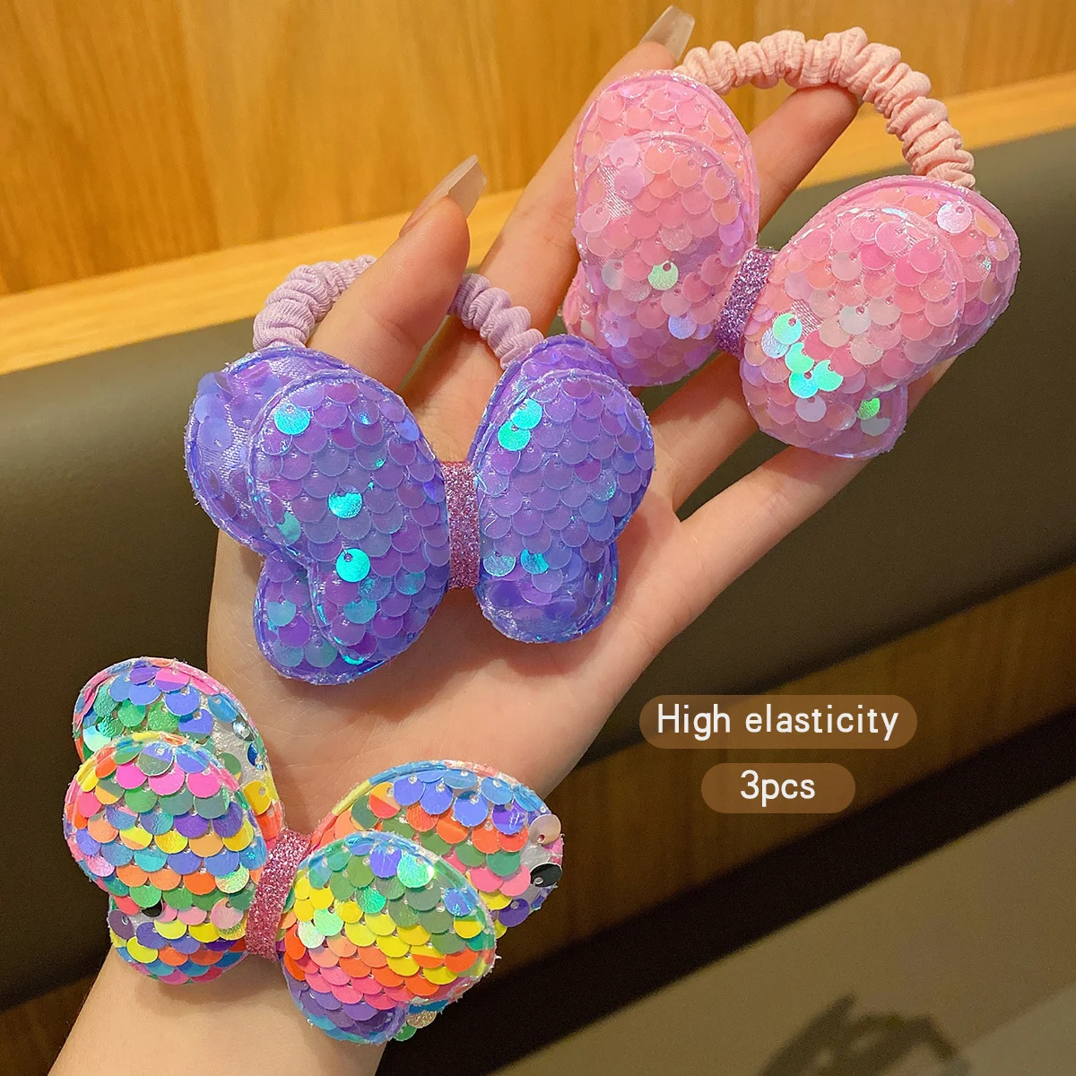 3pcs Princess Baby Girls Elastic Hair Bands Hairpins Colorful Shiny Bow Hair Clips Cute Kids Headwear Children Hair Accessories image 3