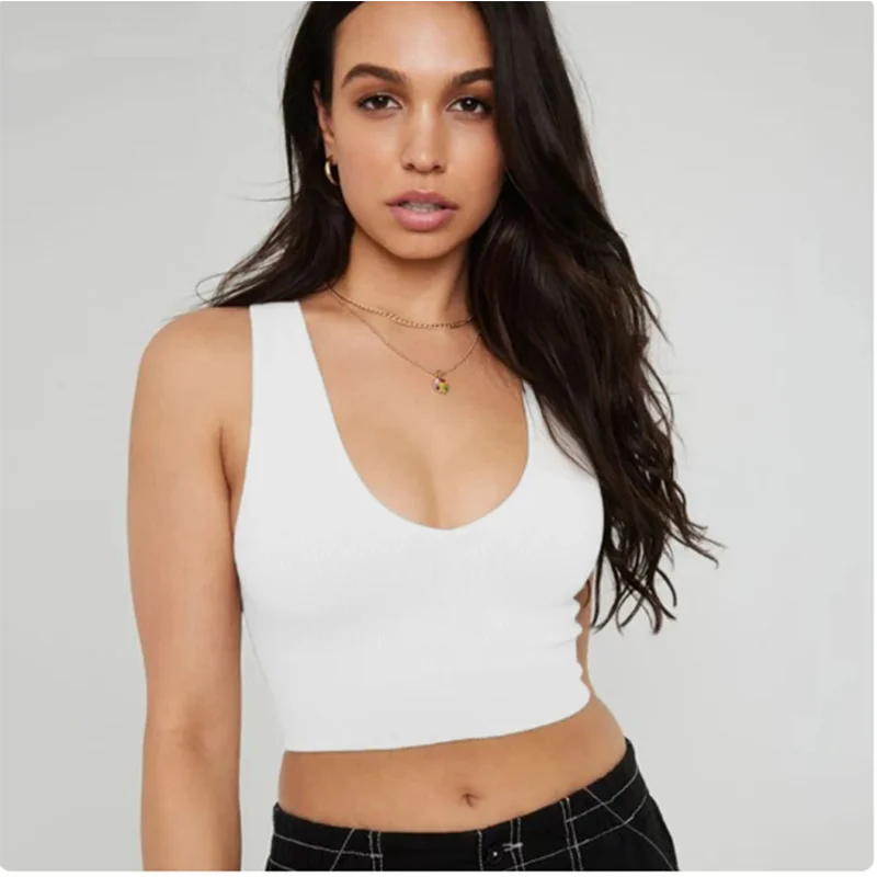 Klassische weiße Weste für Damen, rückenfrei, ärmellos, sexy Tank-Top, Sommer, Sport, Yoga, elastisches T-Shirt, bauchfreies Top