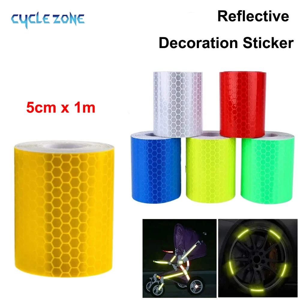 Bike Reflective Stickers 5cm*1m Reflective Tape Safety Warning Tape Motorcycle Car Decoration Sticker Color Grid Reflector Strip