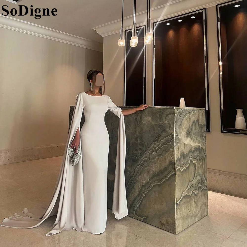 SoDigne Elegant Mermaid Evening Dresses Long Sleeves with Cape Saudi Arabic Modest Formal Events Prom Gown for Women Customized