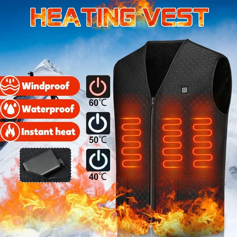 

Men's USB Heated Vest Jackets Winter Outdoor Electric Heating Vest Warm Thermal Coat Women Men Keep Warm Sportswear XA217TQ