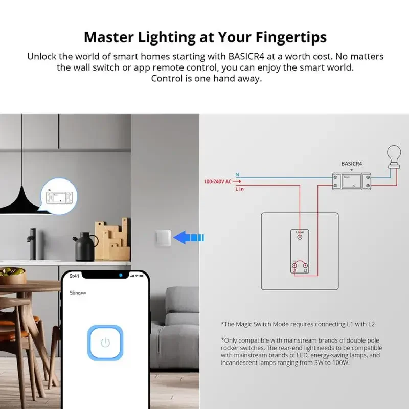 1-10PCS SONOFF WiFi BASICR4 Intelligent Switch Remote Voice Timing Remote Control Support Home Assistant Alexa Alice Ewelink App