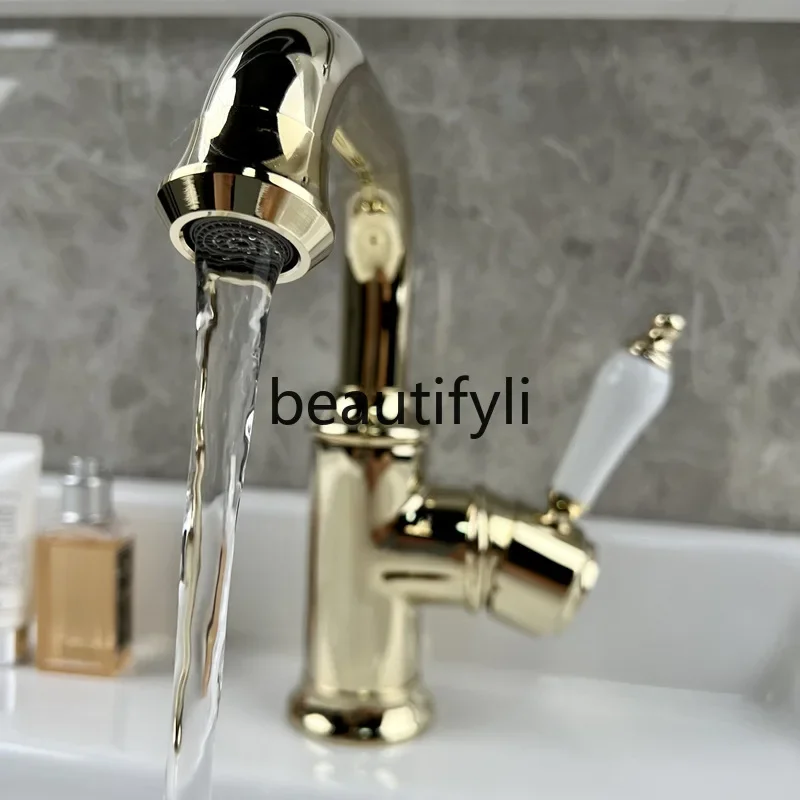 Retro faucet all-copper European classical gold faucet creative hot and cold water head