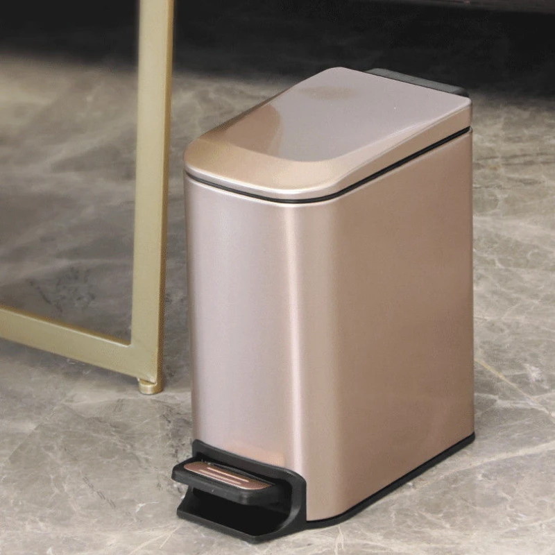 Quality Stainless Steel Dustbin Toilet Sewn Narrow Sanitary Bin Foot Pedal with Lid Metal Garbage Can Kitchen Cleaning Tools