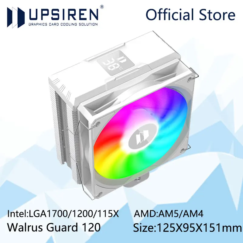 UPSIREN Walrus Guard 120 Digital display radiator，ARGB 4 heat pipe chassis air cooling radiator,Support LGA1700/115X/AM4/AM5