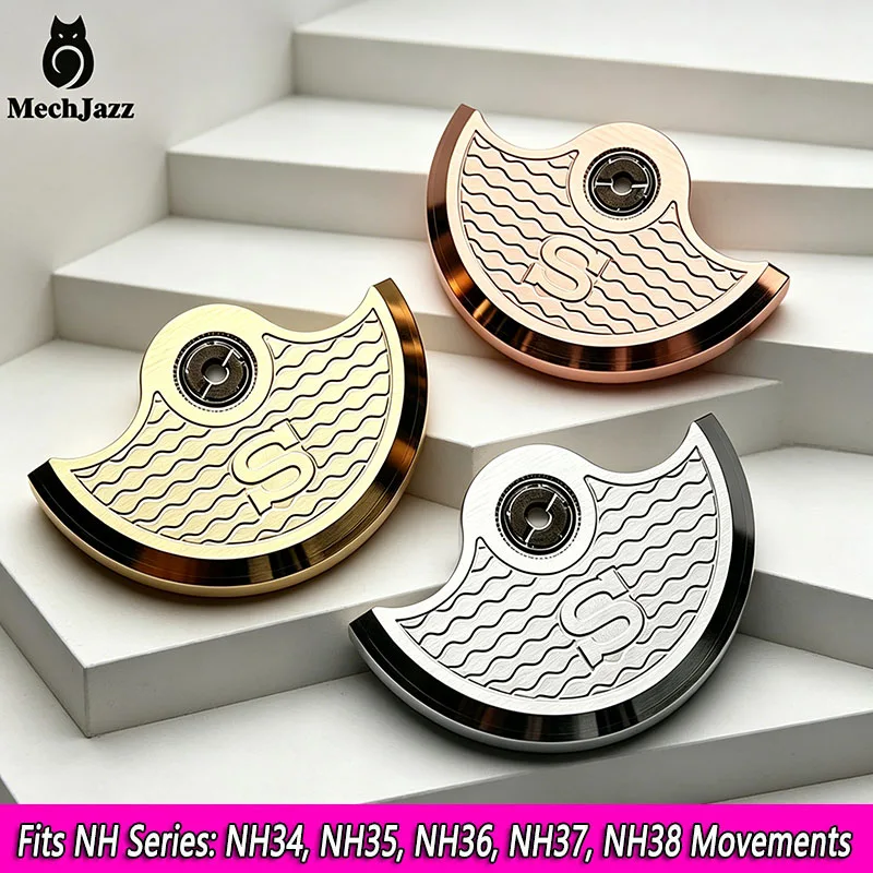 MechJazz S Wave Engraved Rotor, Oscillating Weight, Fit Seiko NH34/NH35/NH36/NH37/NH38/NH39, 4R/7S Movement Mod Parts