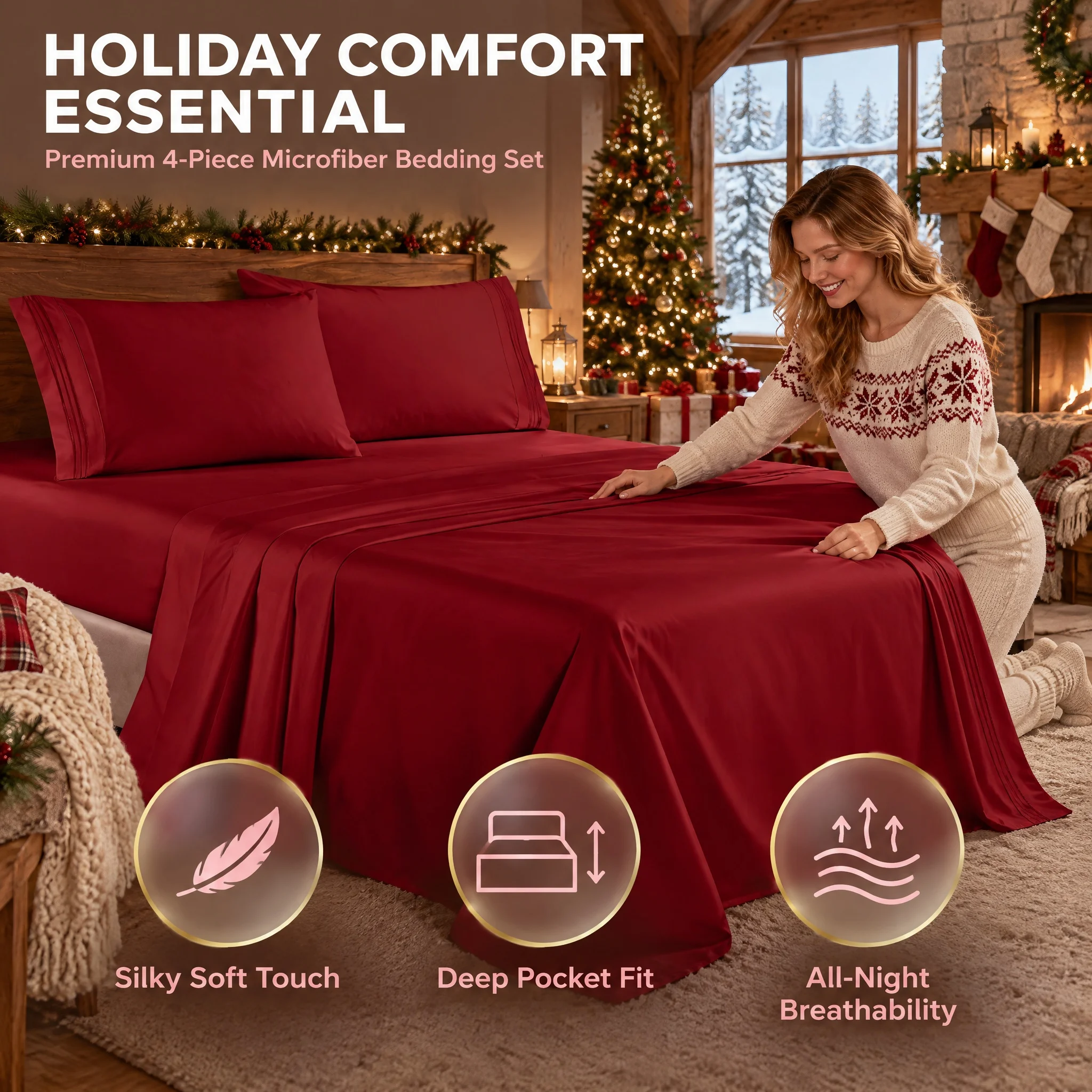 Comfort Luxurious 1500 Premium Hotel Quality 4-Piece Bed Sheet Set, Deep Pocket Fitted Sheet, Wrinkle & Fade Resistant Soft Bedding, Twin Full Queen King Multi Sizes for Bedroom Decor