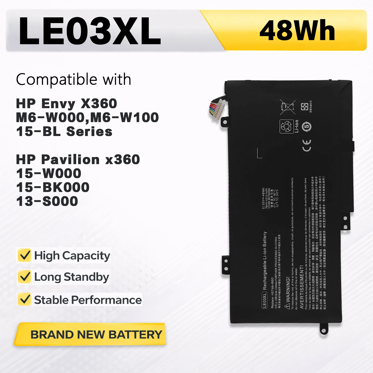 Batería para ordenador portátil PowerHub LE03XL para HP ENVY X360 M6-W Series Pavilion X360 15-W 15-BK 13-S HSTNN-UB60 796356-005 48Wh
