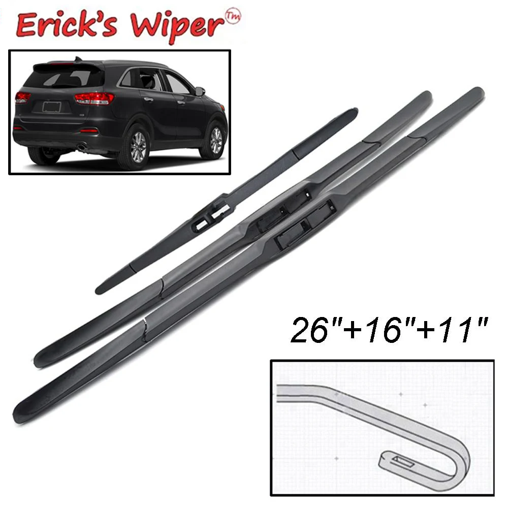 

Erick's Wiper Front & Rear Wiper Blades Set For Kia Sorento MK3 2015 - 2019 Windshield Windscreen Window Rain Brushes 26"16"11"