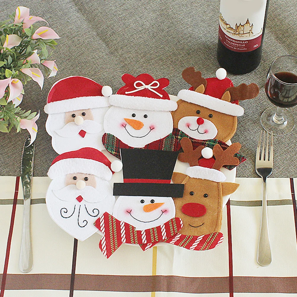 

3pcs Premium Tableware Covers Christmas Party Decor Cloth Tableware Holders Reusable Eco-Friendly Santa Theme Kitchen