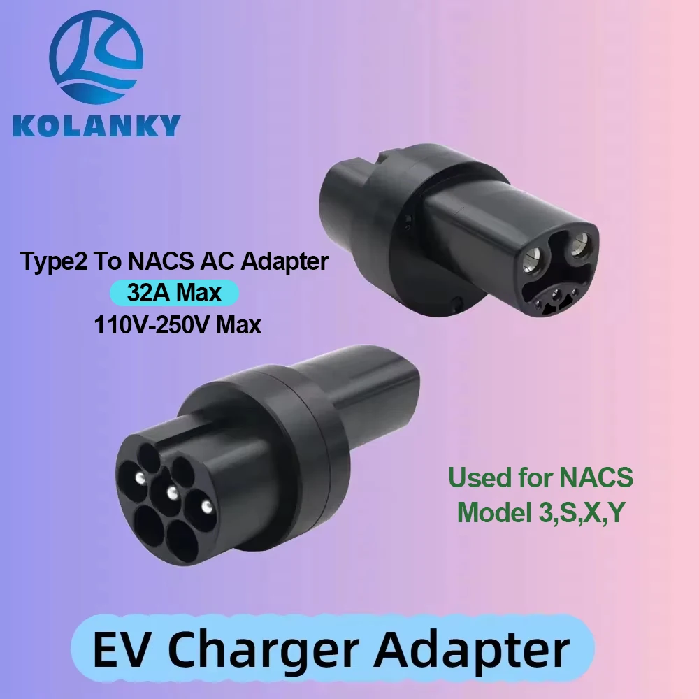 Kolanky AC Typ 2 zu NACS EV Konverter 32A 250V Elektrofahrzeug-Ladeadapter für NACS 3/X/Y/S