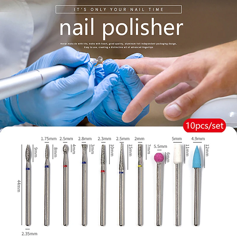 Set di 10 Punte per Trapano per Unghie, Frese Elettriche Rotanti per Pedicure e Manicure, Accessori per Unghie