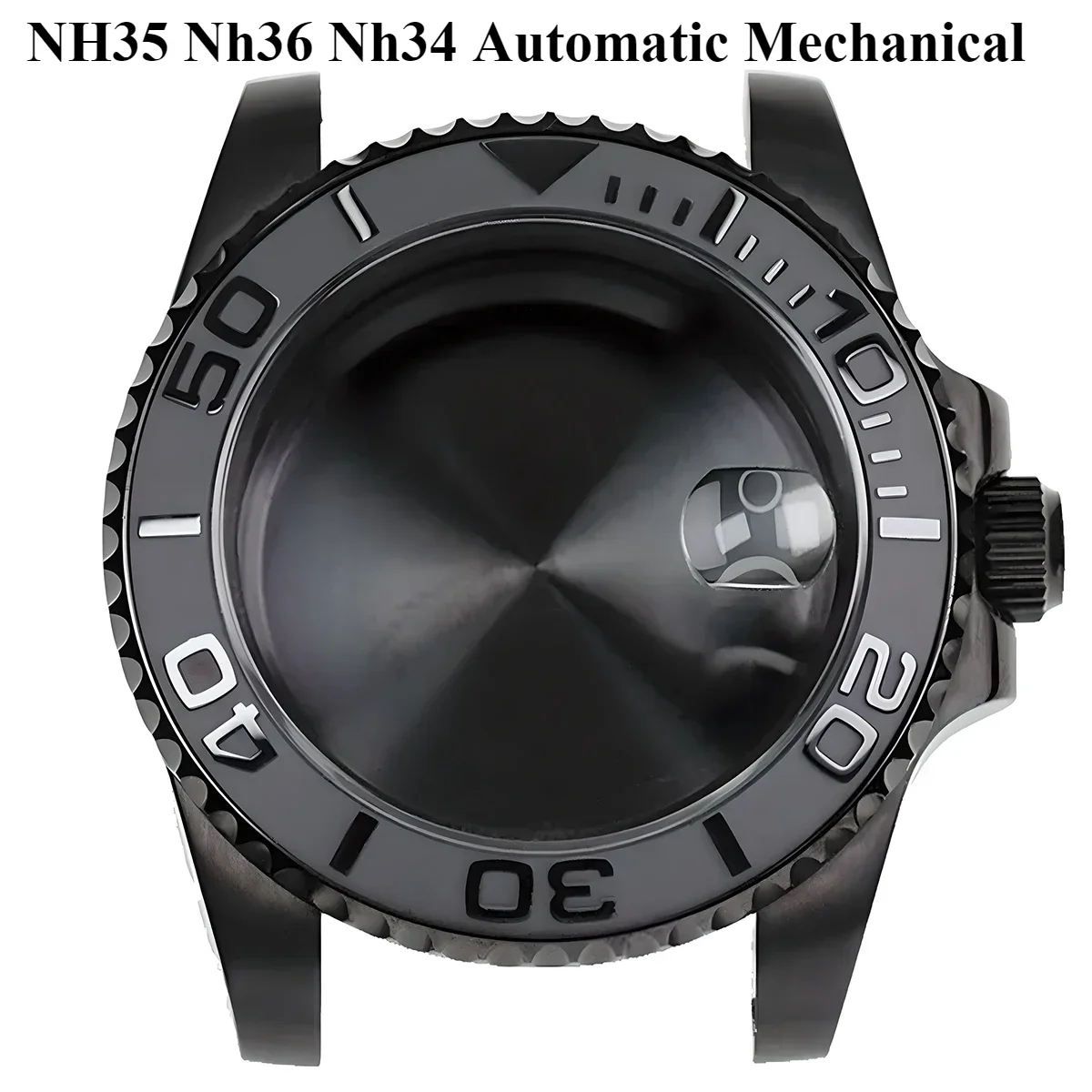 Black Yacht Design Style Case with Sapphire Crystal Water Resistant for NH35 Nh36 Nh34 Automatic Mechanical Movement Watch Case