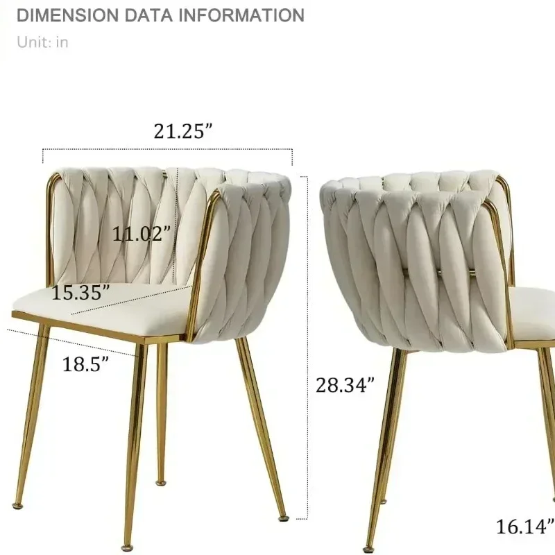 Velvet Dining Chairs Modern Nordic Dining Chair with Golden Metal Legs, Woven Upholstered Dining Chairs Living Room Minimalism