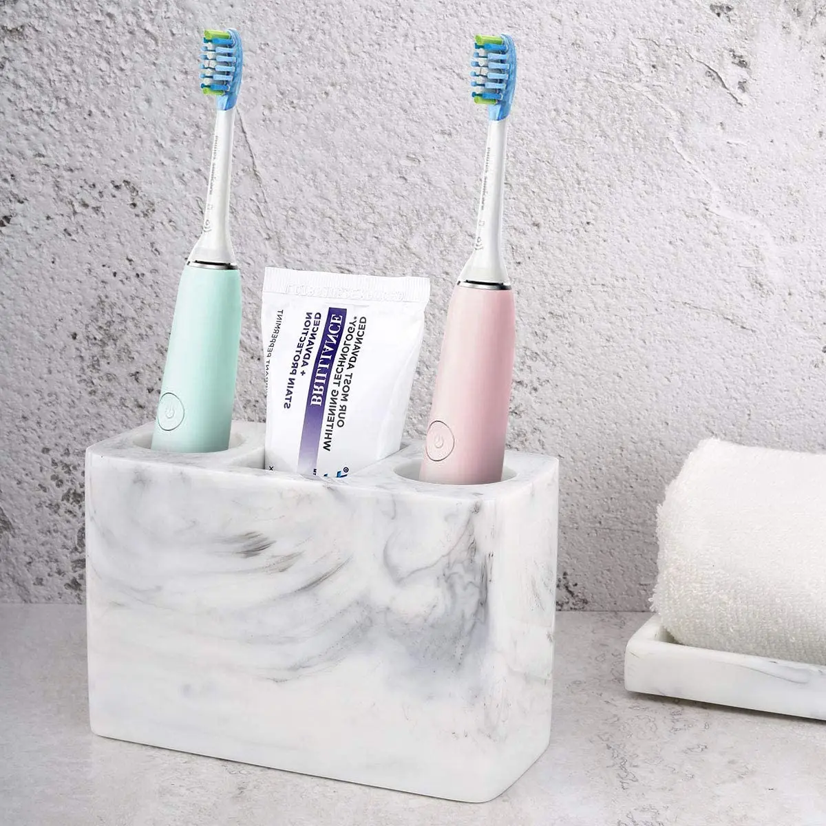 Toothbrush Holder, 3 Slots Large Electric Toothbrush Toothpaste Stand,Resin Decorative Dental Storage for Bathroom Accessories