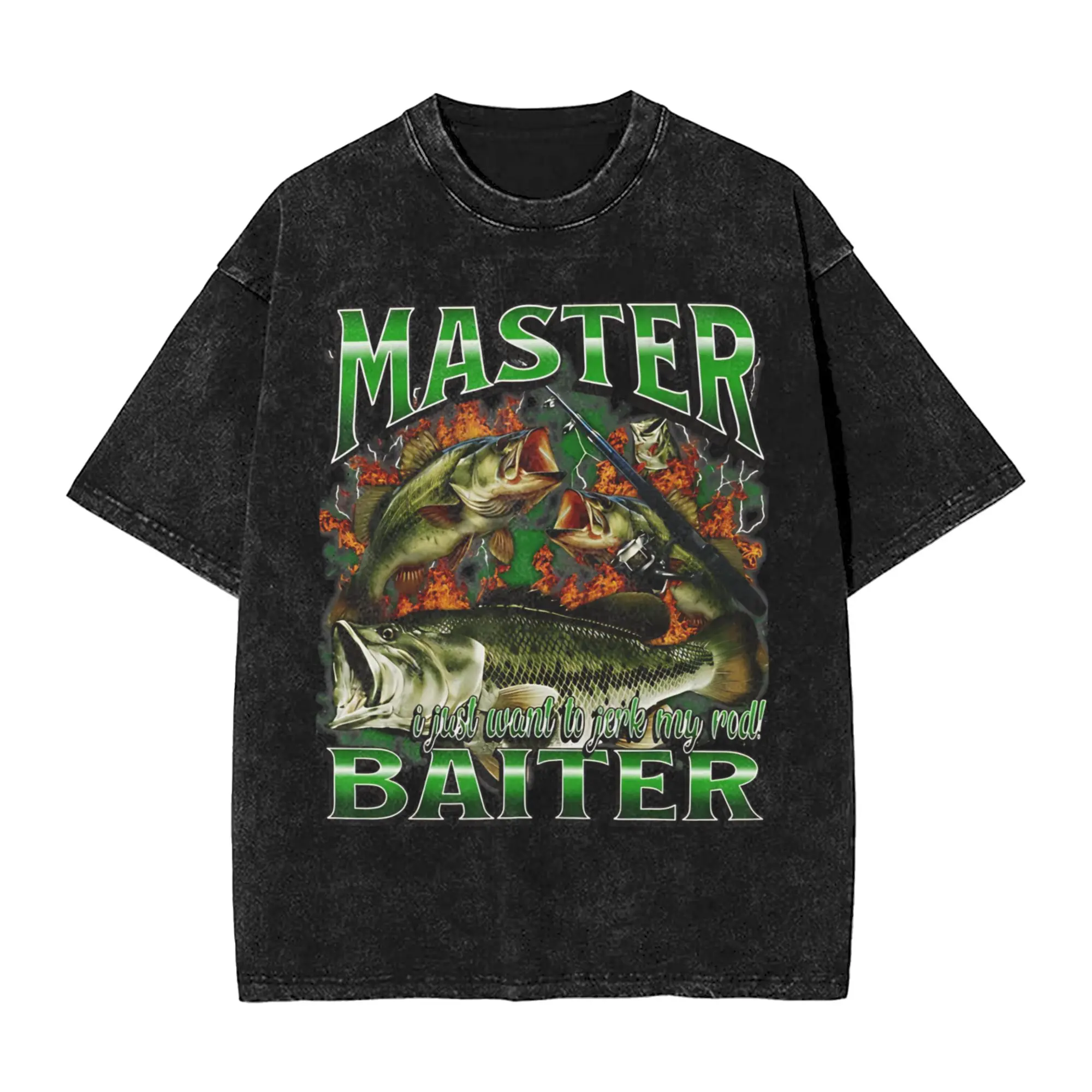 Harajuku Washed Shirt Master Baiter Funny Fishing  Outfit Vintage T Shirt Harajuku  Streetwear 100% Cotton Graphic Tops Tees