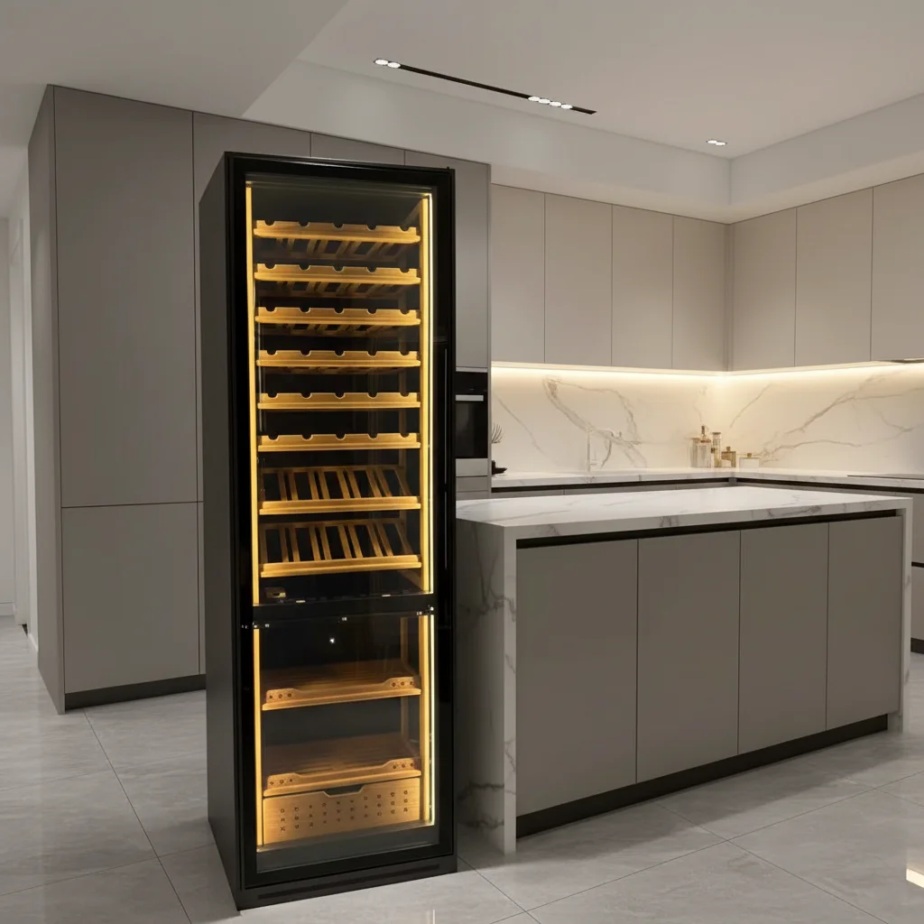Cigar Humidor Wine Cooler Cabinet 12-18 Temperature 60-80% Humidity Control Compressor Refrigeration Oak Cedar Wood