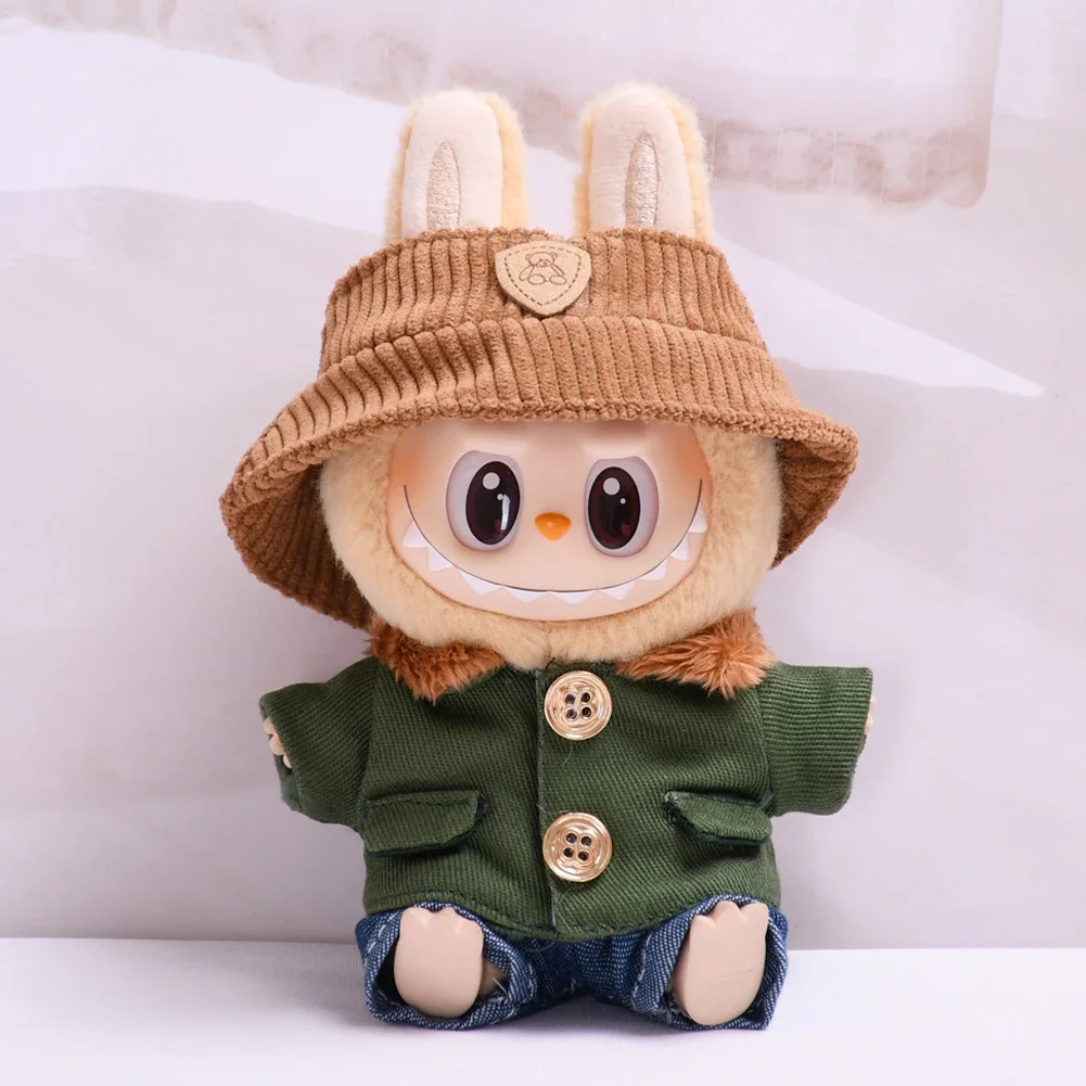 17cm Mini Plush Doll'S Clothes Outfit Dolls Accessories for Korea Kpop Exo Labubu Idol V1 V2 Green Coat Hat Set Clothing Gift