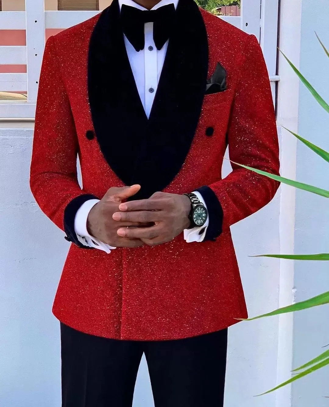 Glitter Red Sequins Mens Suits Groom Wear Wedding Blazer Tuxedos Formal Business Prom Pants Coat Jacket 3 Pieces