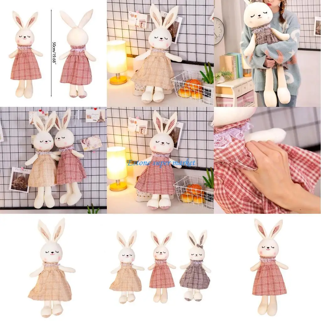 

090B Easter Gift Long-eared Rabbit with Plaid Dress Novelty Gag Children Gift