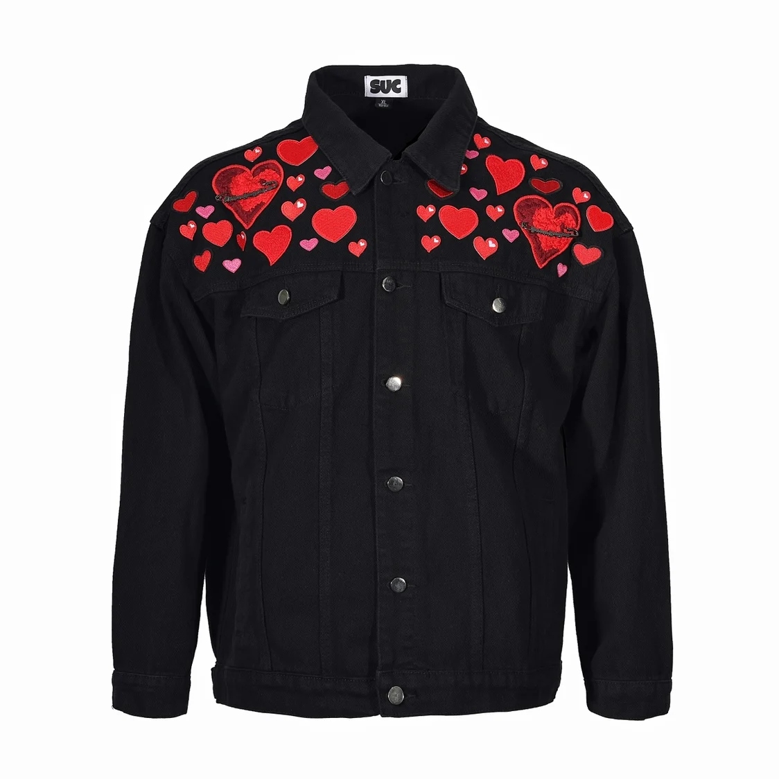 Original Full Heart Embroidery Patch Denim Jacket Coat Street Fashion Men and Women Same Style Casual Clothes Couple Style