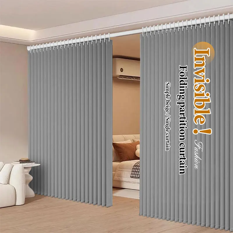 No Drill Foldable Room Divider Curtain, Privacy Partition, Light Filtering Temporary Wall Divider
