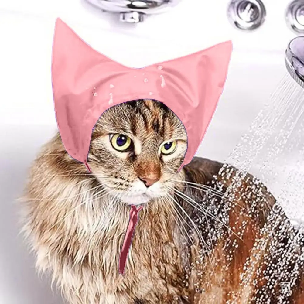 Pet Bathing Accessory Adjustable Waterproof Cat Shower Cap with Ear Cover for Bathing Raining Prevent for Washing