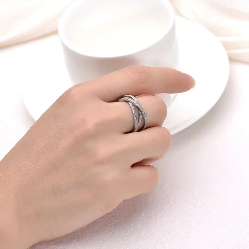 3 in 1 Triple Interlocked Rolling Titanium Stainless Steel Rings For Women Men Frosted Engagement Wedding Couple Ring