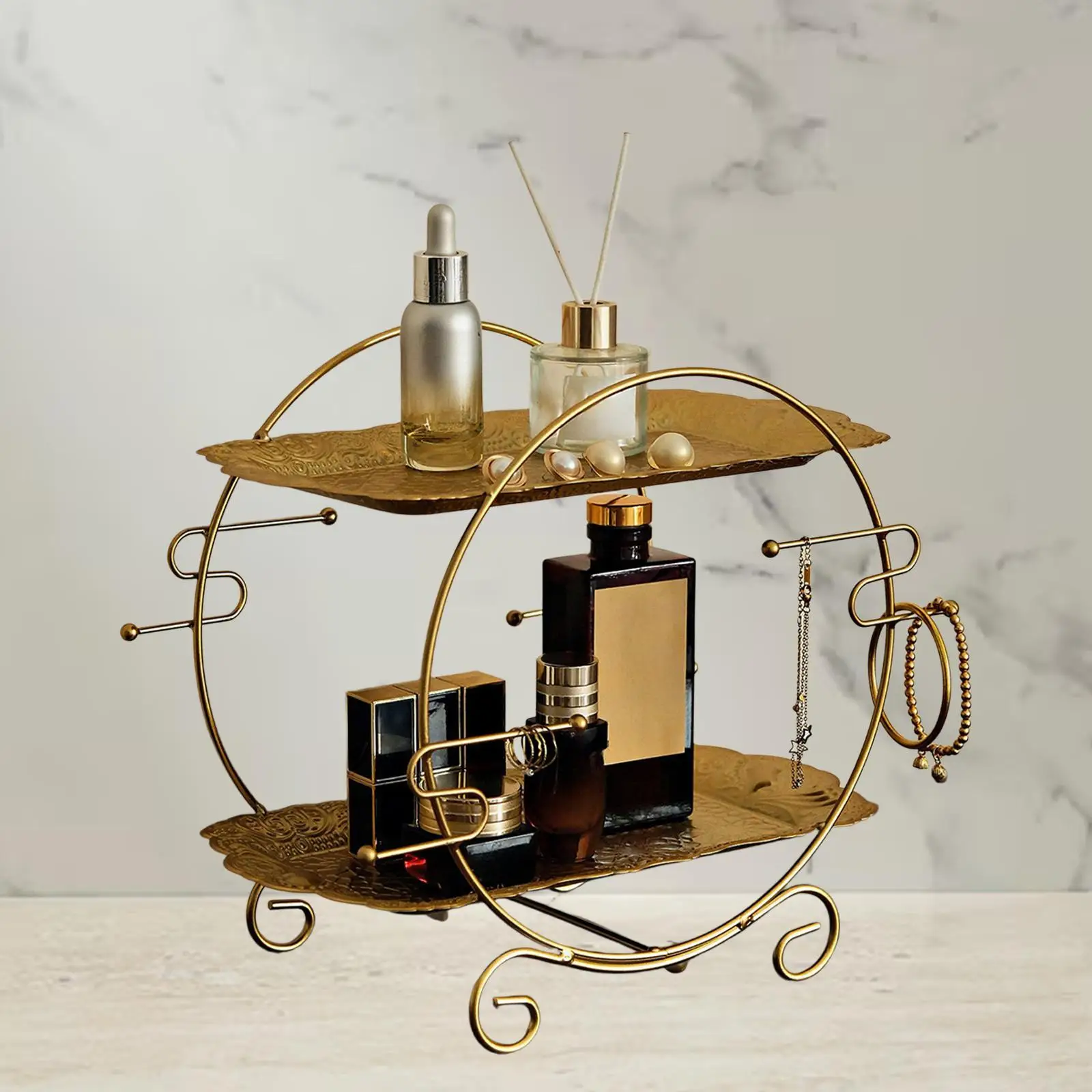 Desktop Makeup Organizer Stainless Steel Cosmetic Holder Perfume Stand Vanity Skincare Storage Display Rack Large Capacity for