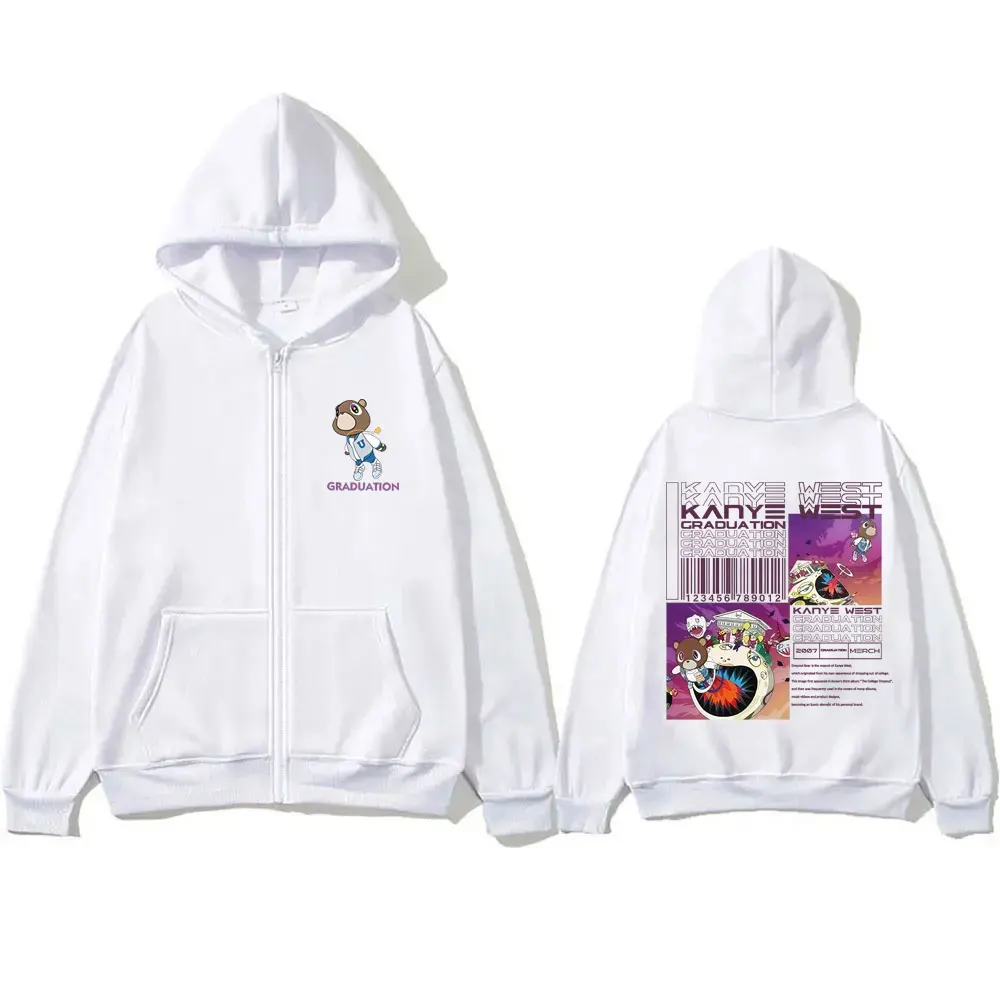 

Rapper Kanye West Graduation Bear Zipper Hoodie Men Women Hip Hop Vintage Zip Up Jacket Male Fashion Pop Music Zip Up Sweatshirt
